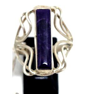 Ring Sugalite purple rectangle 6gr  Size 10 925 Silver Jerry Fran Harr Swirls on